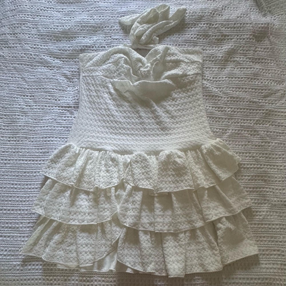 White Ruffle Knit Mini Dress - Picture 2 of 2